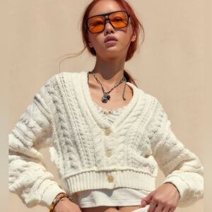 Free People Sadie Cream Cable Knit Cardigan